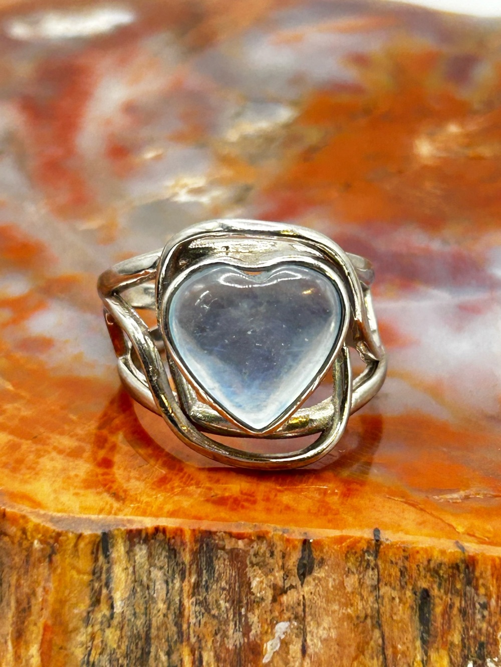 Sterling Silver Aquamarine Heart Ring - Size 8